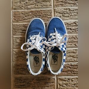 Vans Old Skool Unisex Checkered Sneakers (Blue and White, Size 5-Men; 6.5-Women)